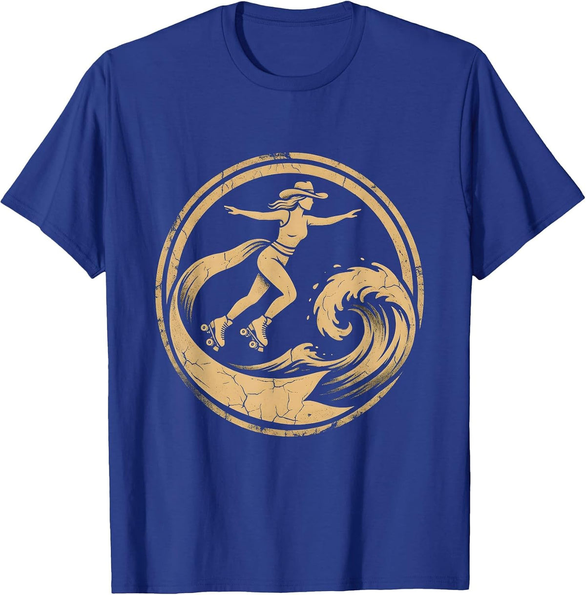 Roller Skater Patriotic Flag Ribbon Graphic T-Shirt - Royal Blue