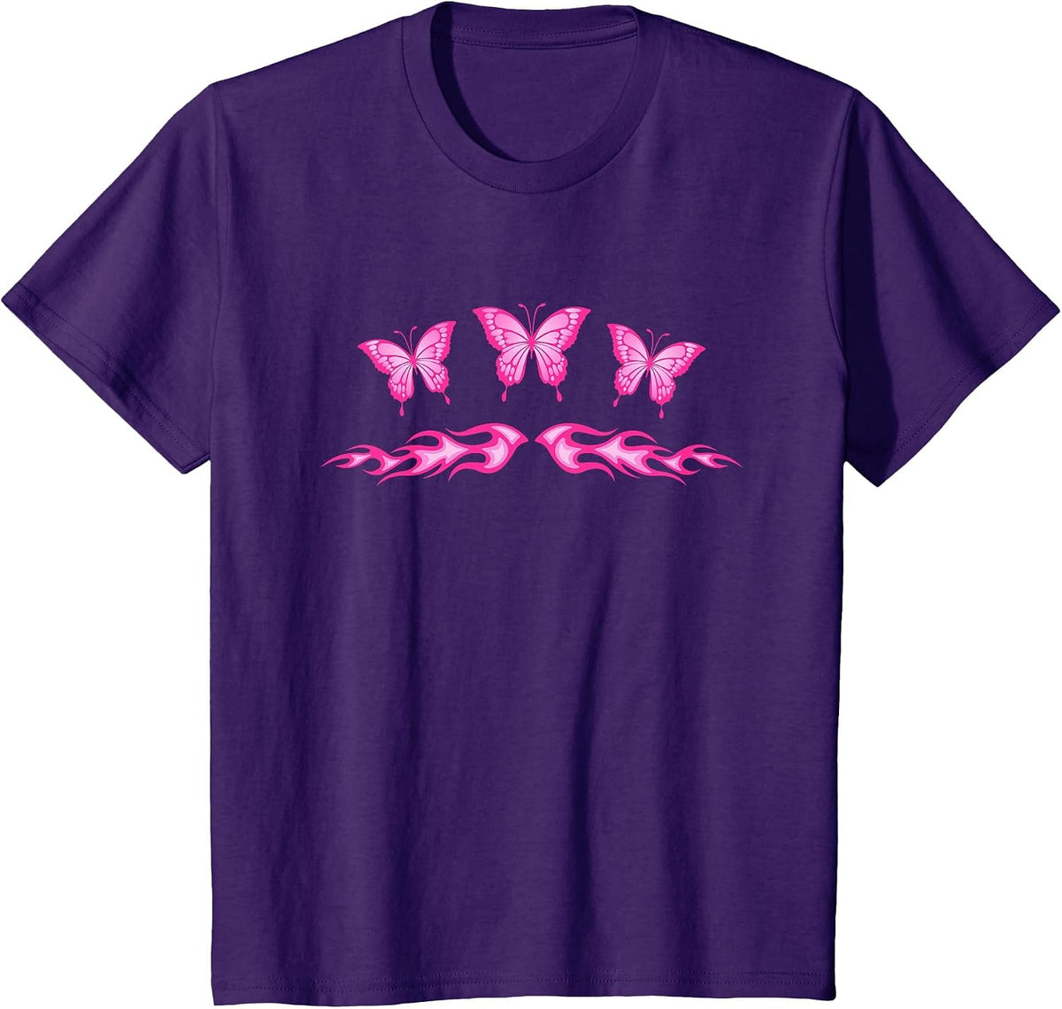 Fairycore Pink Butterfly Tattoo Flames y2k Egirl Aesthetic T-Shirt - Purple