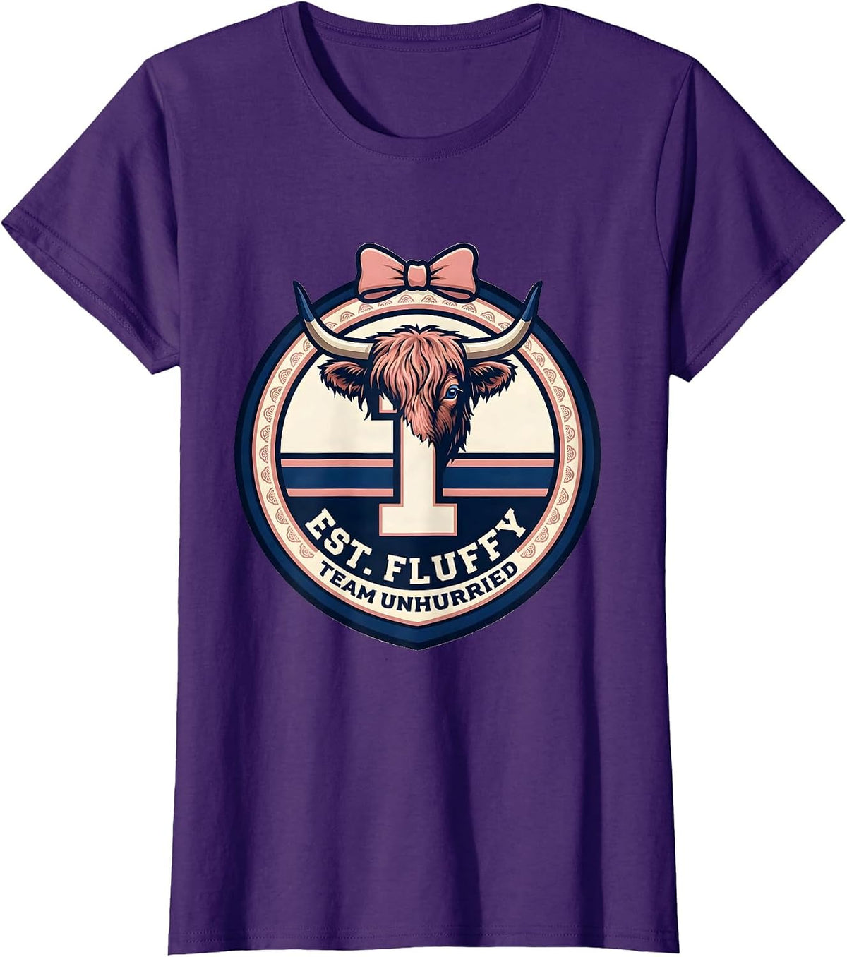 Women's Est. Fluffy Team Unhurried Funny Highland Cow Sassy Humor T-Shirt - Purple