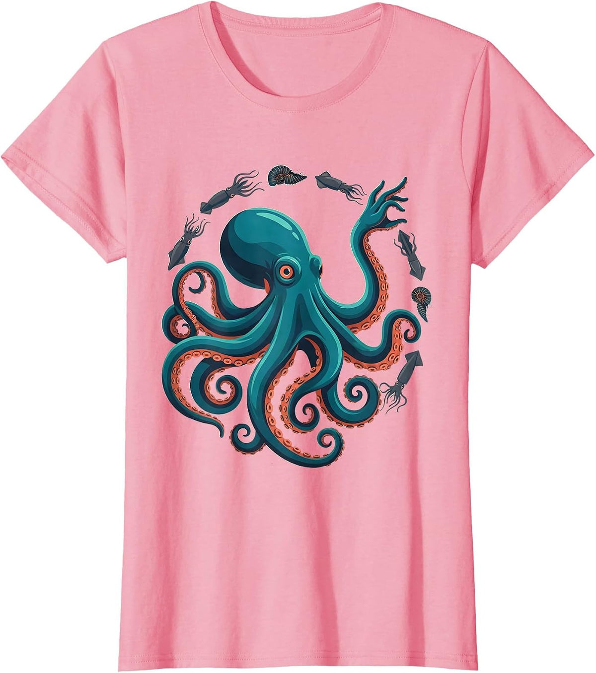 Women's Octopus Squid Cuttlefish Nautilus Sea Creature Marine Lover T-Shirt - Pink