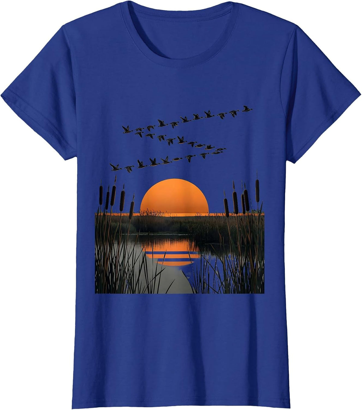 Women's Camo Waterfowl V-Formation Marsh Flying Duck T-Shirt - Royal Blue