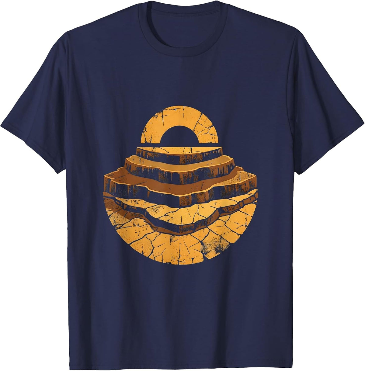 Wyoming Hot Springs Mineral Terraces Illustration T-Shirt - Navy Blue