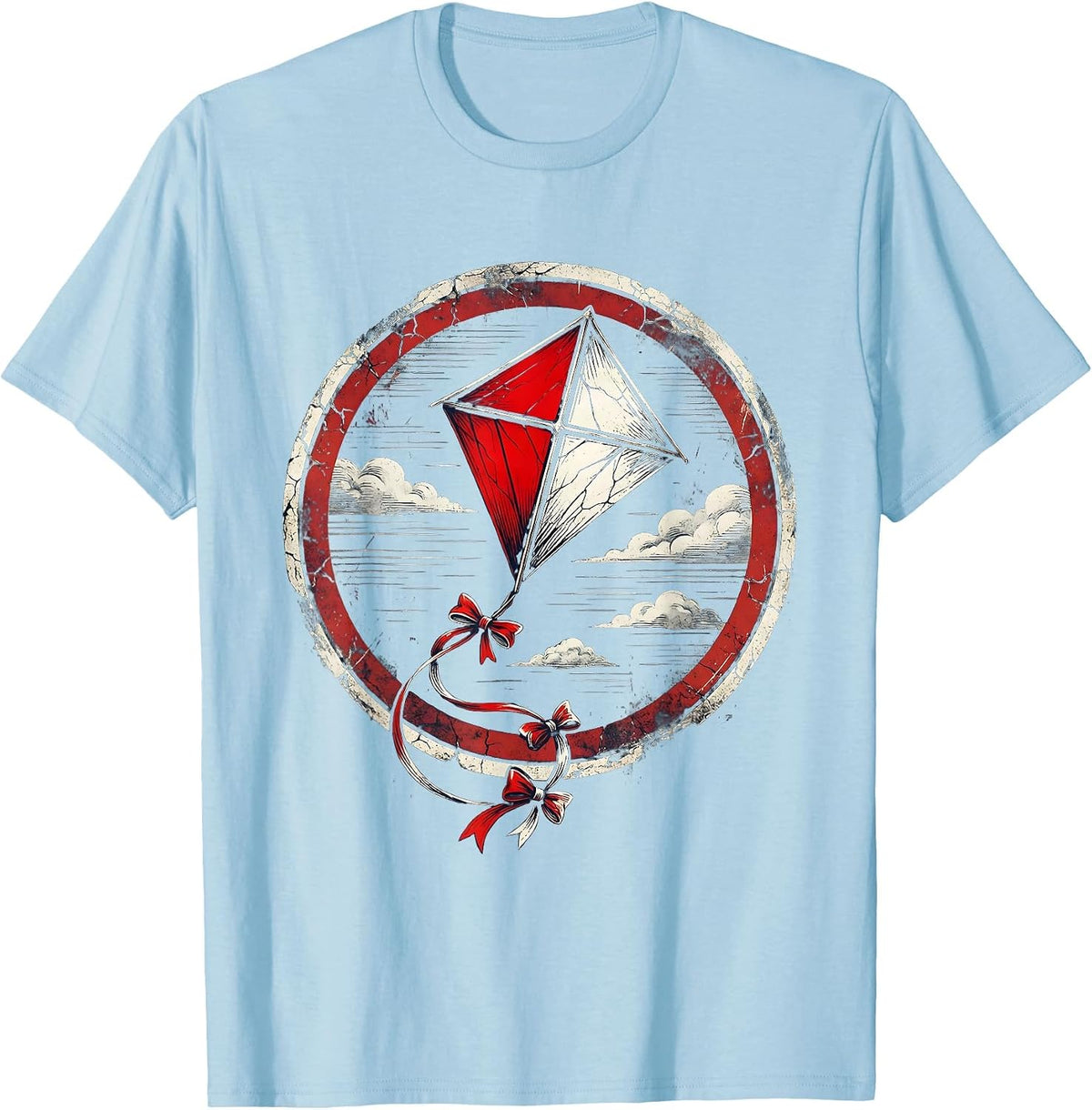 Men's Red White and Blue Kite in Summer Sky T-Shirt - Baby Blue
