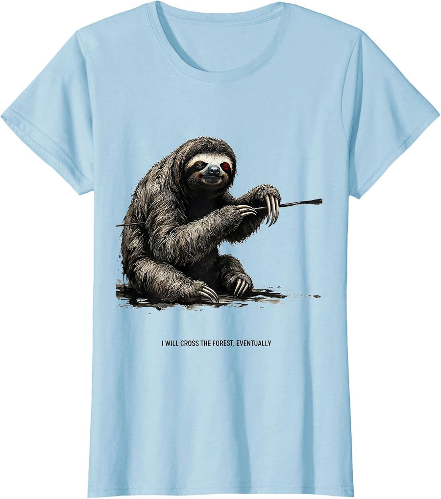 Women's I Will Cross The Forest Eventually Funny Sloth Lover Gift T-Shirt - Baby Blue