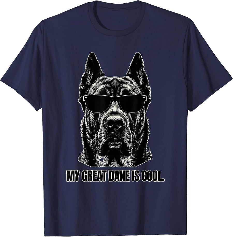 My Great Dane Is Cool Funny Dog Lover Breed Portrait T-Shirt - Navy Blue