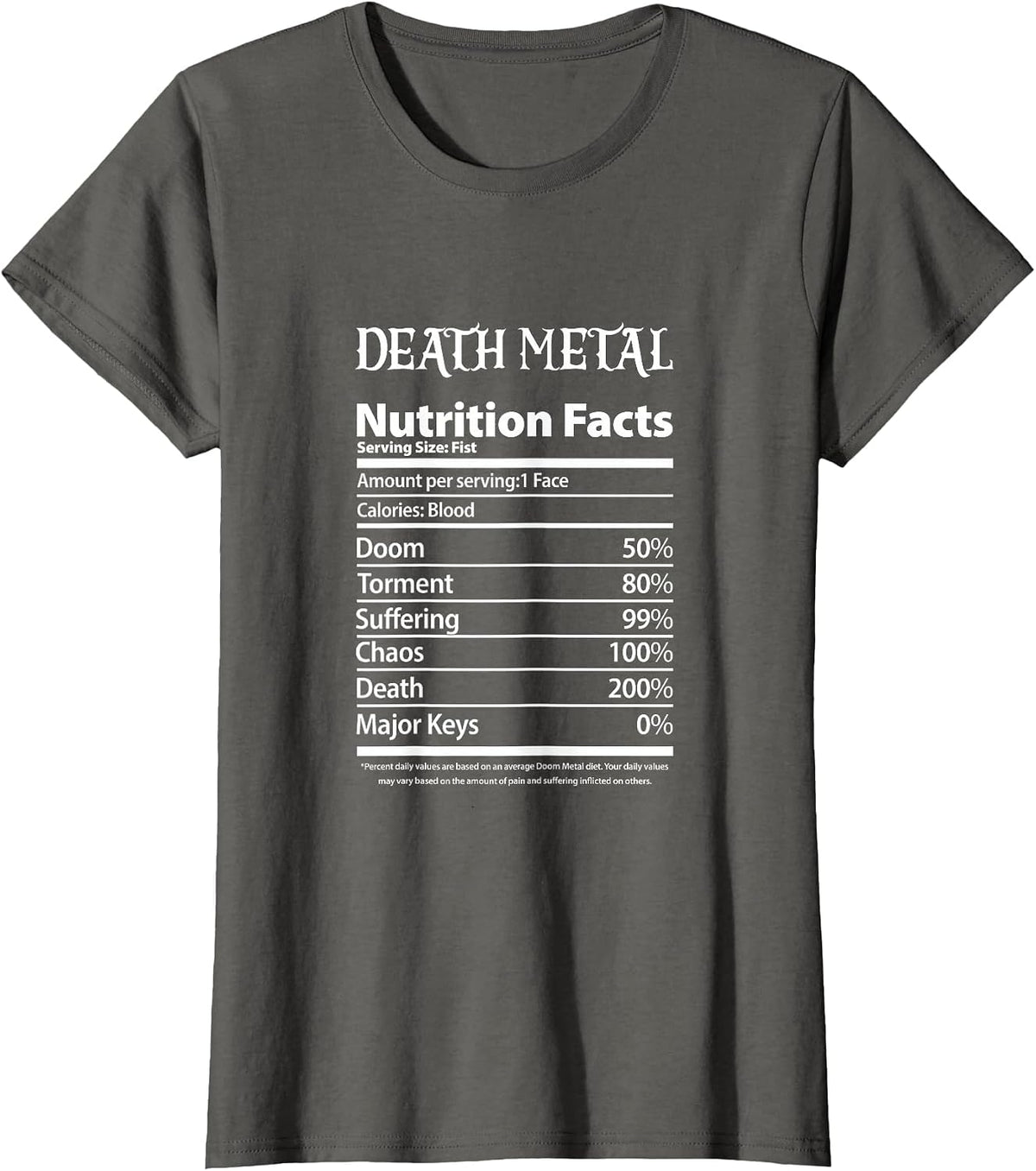 Death Metal Nutrition Facts Rock Music Band T-Shirt - Asphalt Grey