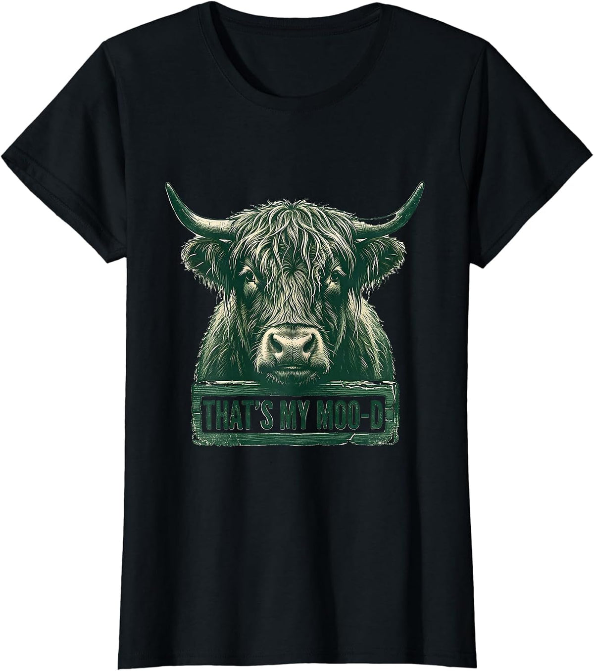 Women's That's My Moo-d Funny Highland Cow Humor Novelty T-Shirt - Black