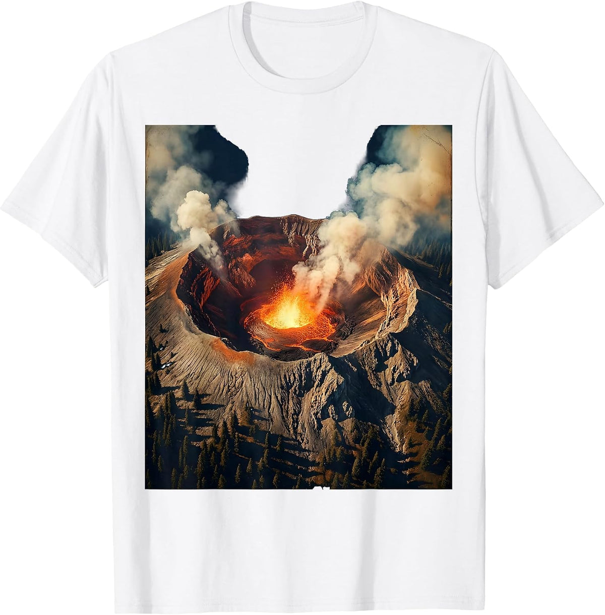 Men's Mexico Volcanic Crater Glowing Night Illustration T-Shirt - White