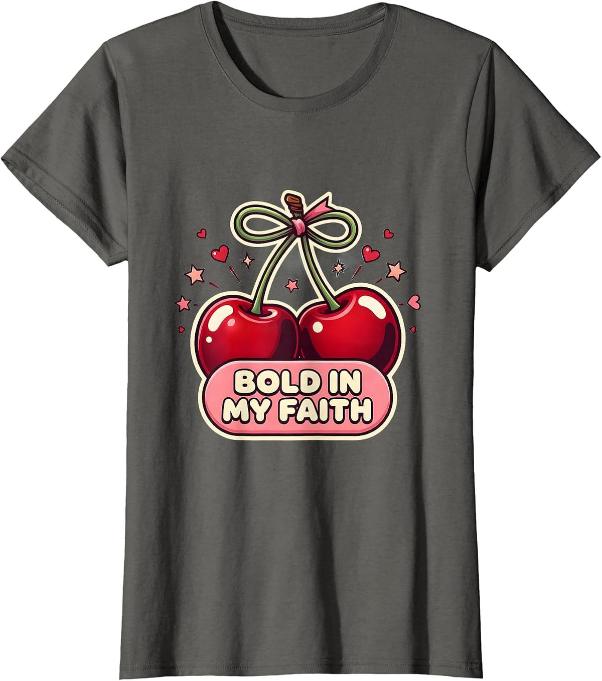 Women's Bold In My Faith Faith Over Fear Design T-Shirt - Asphalt Grey