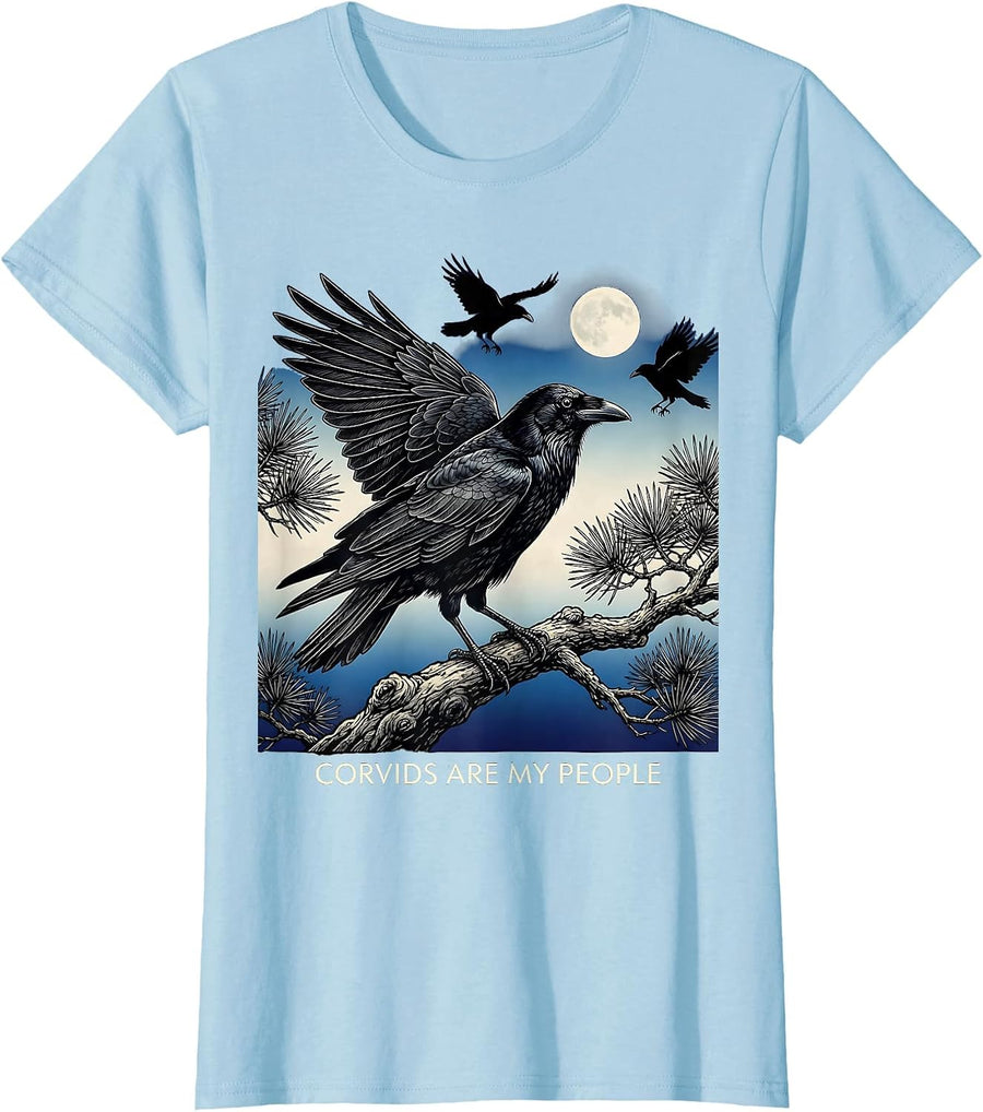 Women's Corvids Are My People Crow Lover Design T-Shirt - Baby Blue