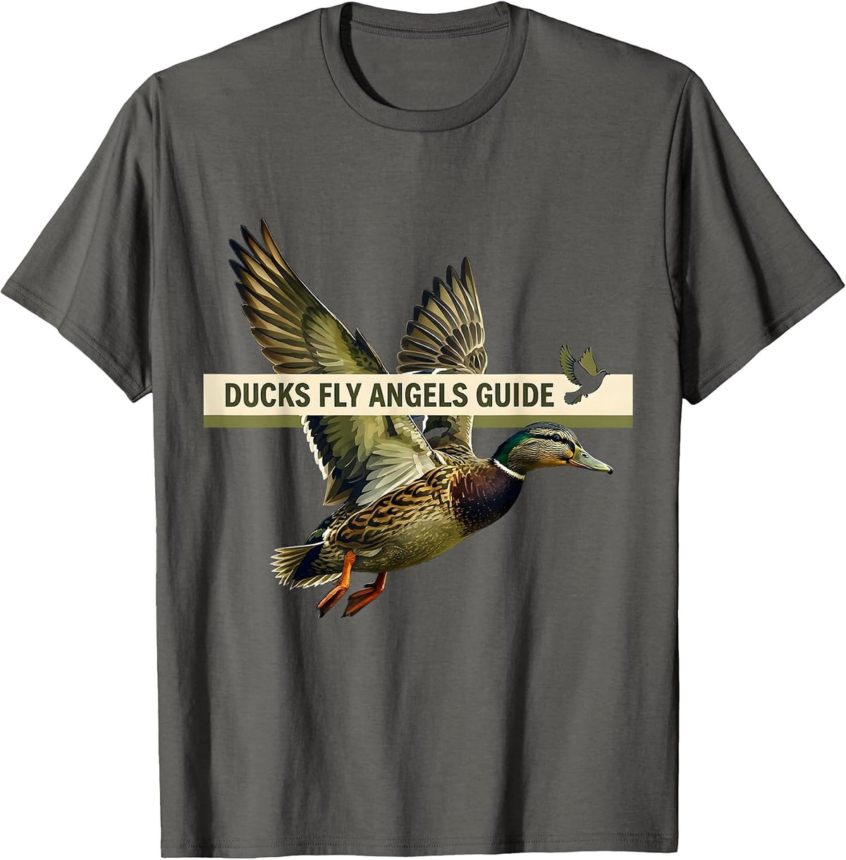 Men's Ducks Fly Angels Guide Duck Camo Design T-Shirt - Asphalt Grey