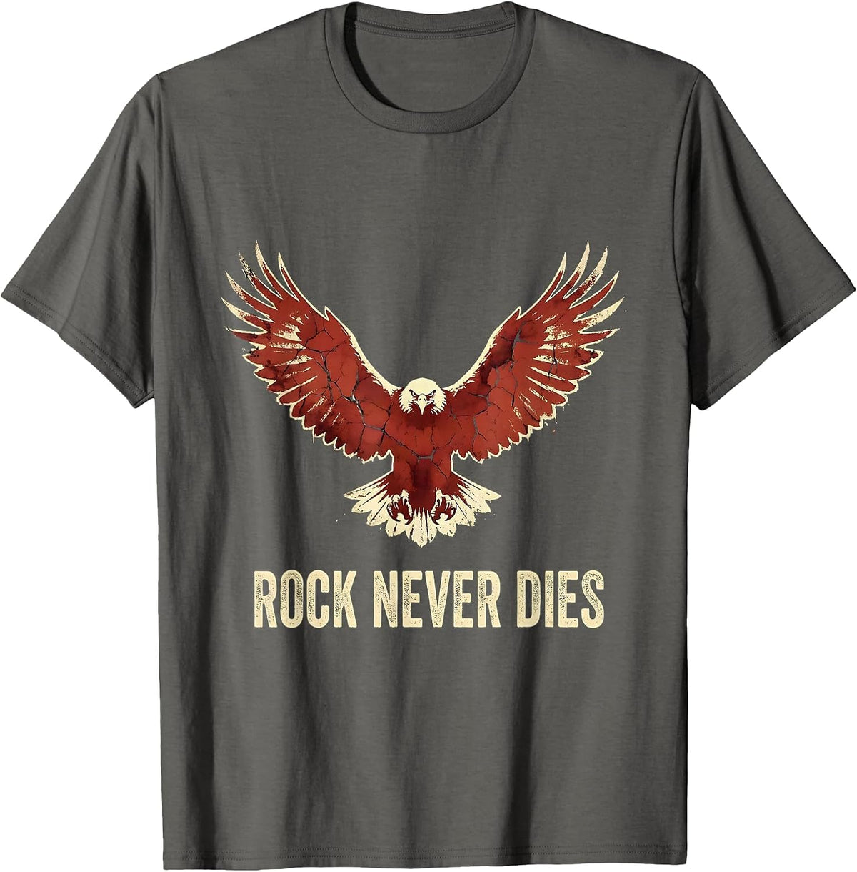 Rock Never Dies Bold Rock and Roll Graphic Design T-Shirt - Asphalt Grey