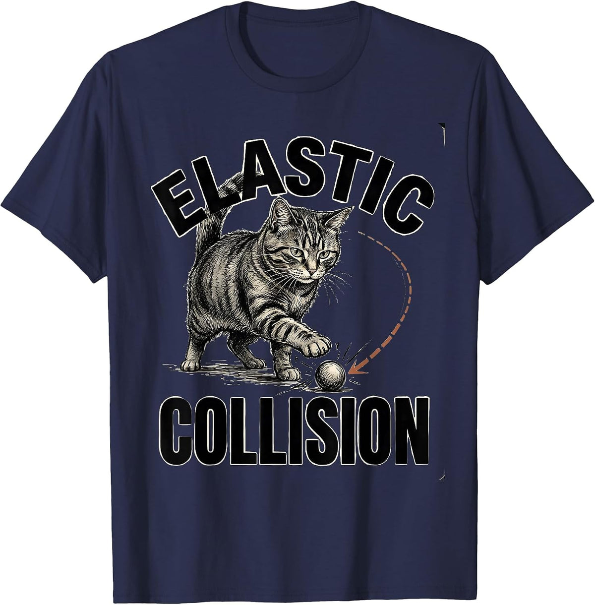 Men's Elastic Collision Funny Cat Physics Humor Design For Cat T-Shirt - Navy Blue