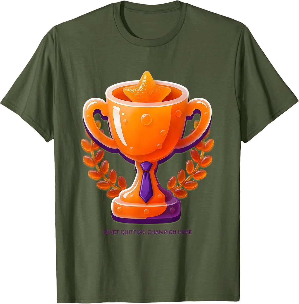 Men's Quiet Quitting Champion Funny Work Humor Design T-Shirt - Olive Green
