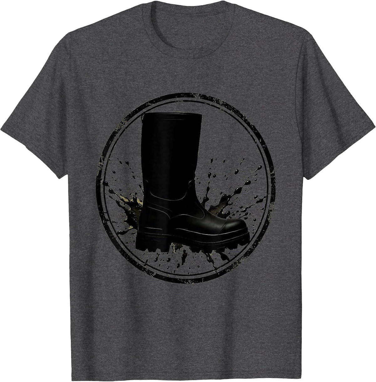 Camo Hunting Boot with Mud Splatter Graphic T-Shirt - Dark Heather Grey