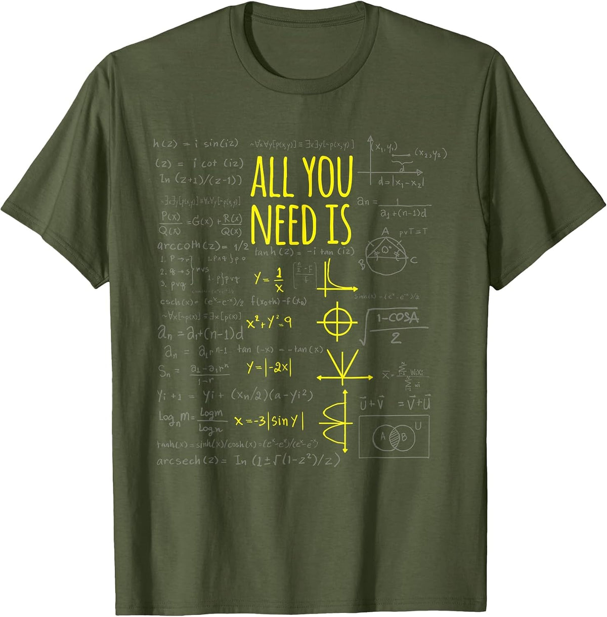 All You Need is Love Math, Funny Math Teacher T-Shirt - Olive Green