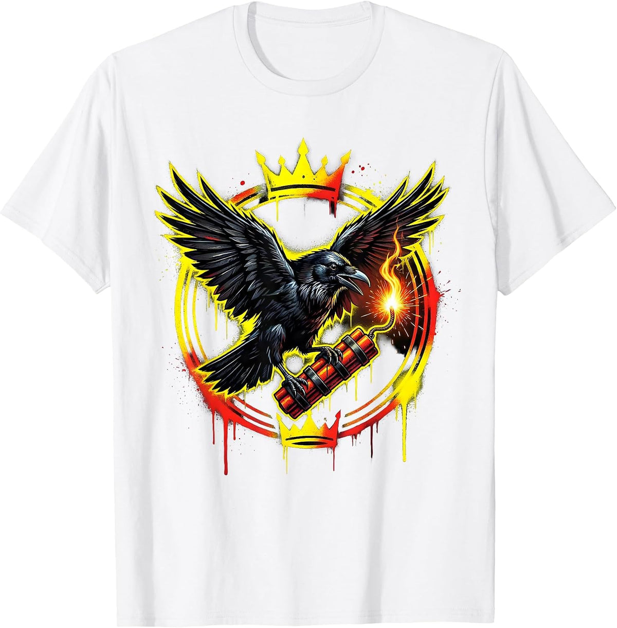 Men's Fawk Off Crow Dynamite Illustration T-Shirt - White