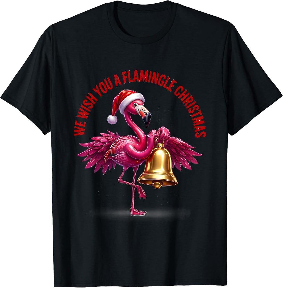 Men's We Wish You A Flamingle Christmas Funny Flamingo Santa Hat T-Shirt - Black