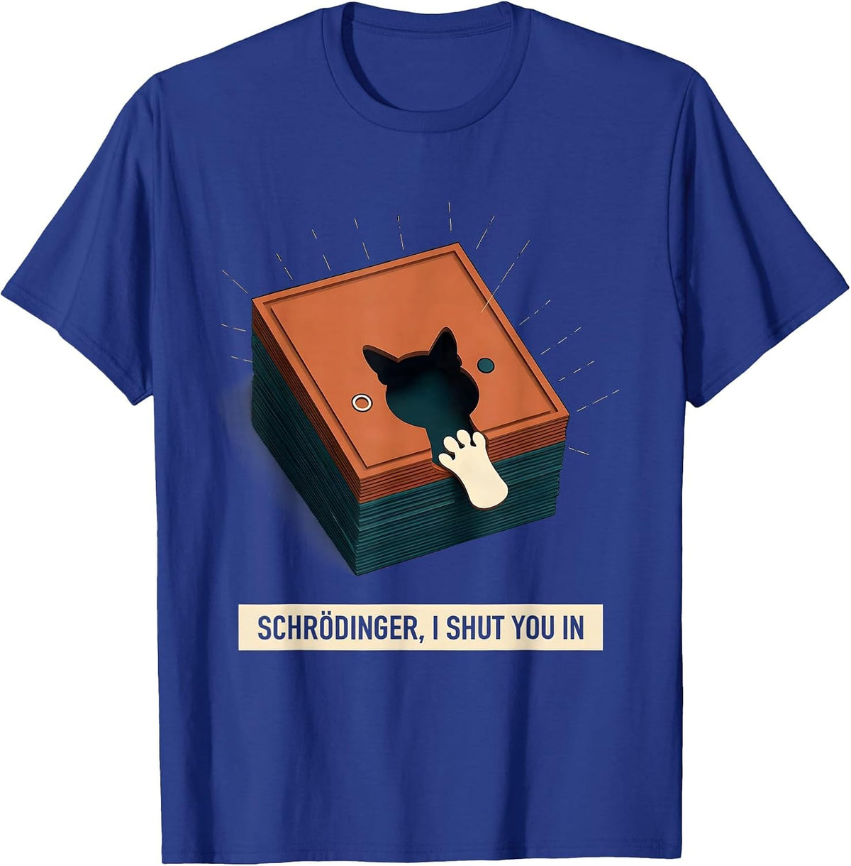 Men's Schrödinger, I Shut You In Funny Quantum Physics Cat Lover T-Shirt - Royal Blue