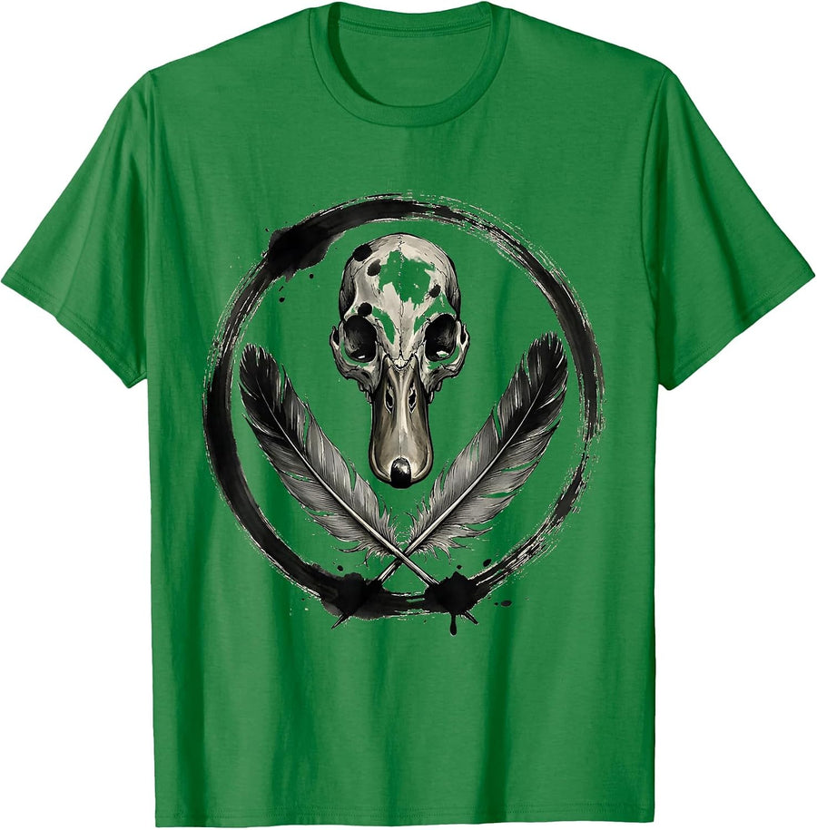 Men's Duck Skull Crossed Feathers Gothic Nature Design T-Shirt - Kelly Green