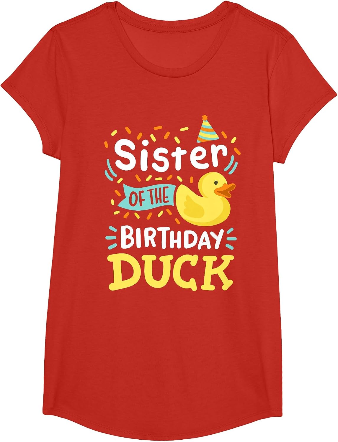 Sister of The Birthday Duck Boy Rubber Duck Bday Family T-Shirt - Girls Red