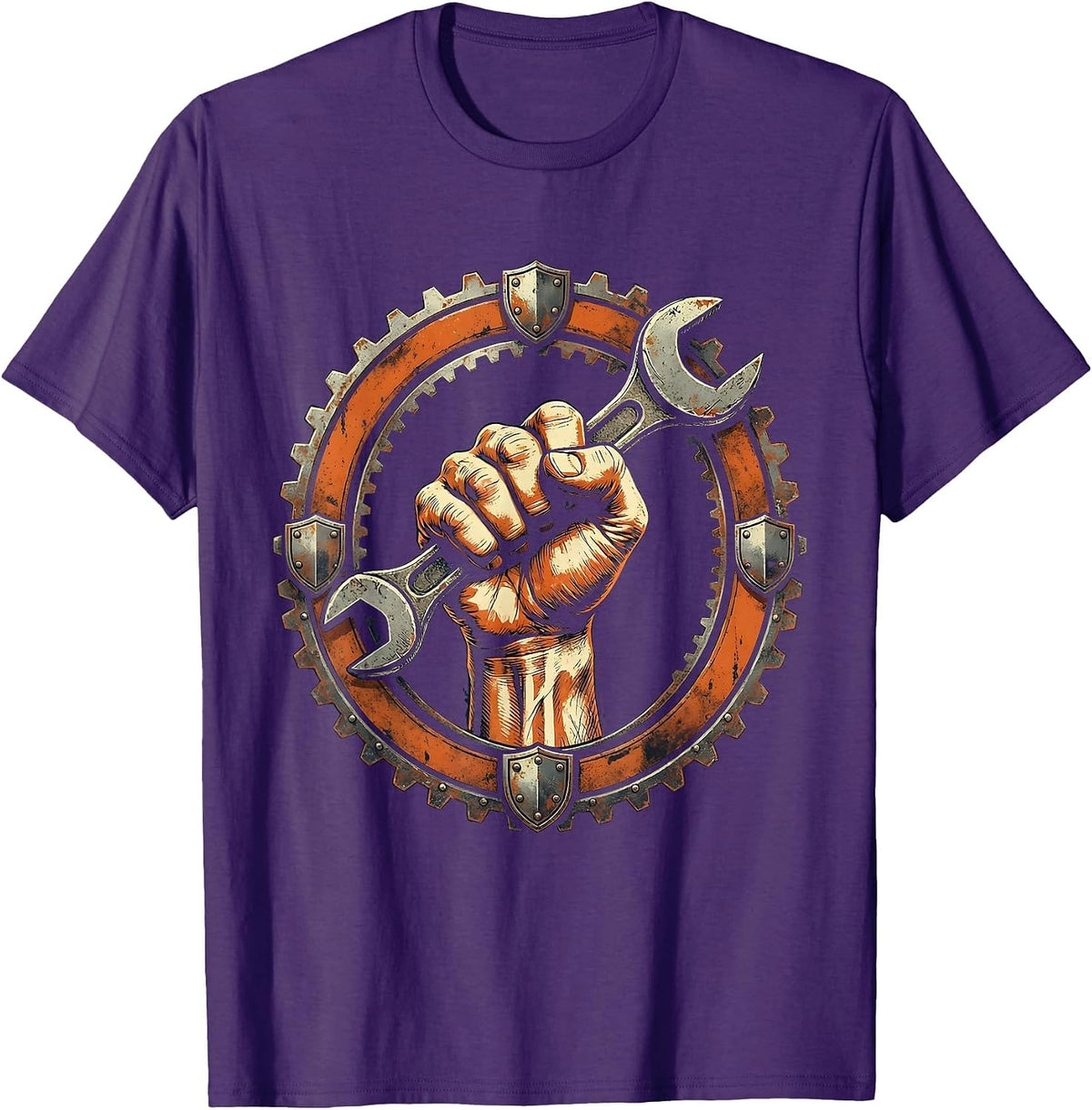 Men's Labor Day Muscular Fist Wrench Graphic T-Shirt - Purple