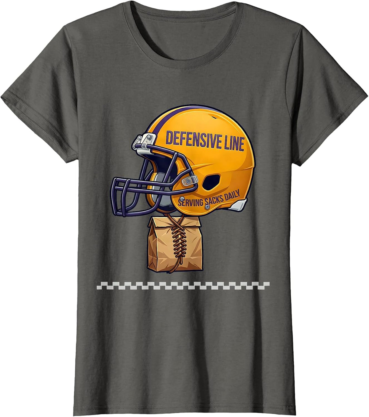 Women's Defensive Line Serving Sacks Daily Funny Football Lineman T-Shirt - Asphalt Grey