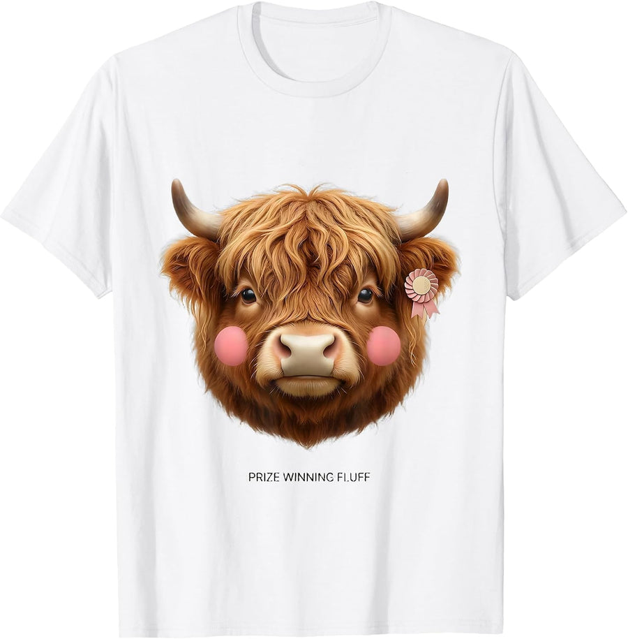 Prize Winning Fluff Cute Kawaii Highland Cow Animal Lover T-Shirt - White