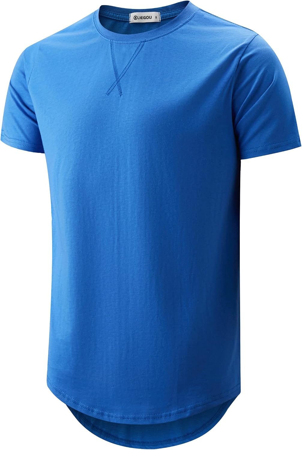 KLIEGOU Men's 100% Cotton Longline T-Shirt, Pre-Shrunk Soft - 66 Blue