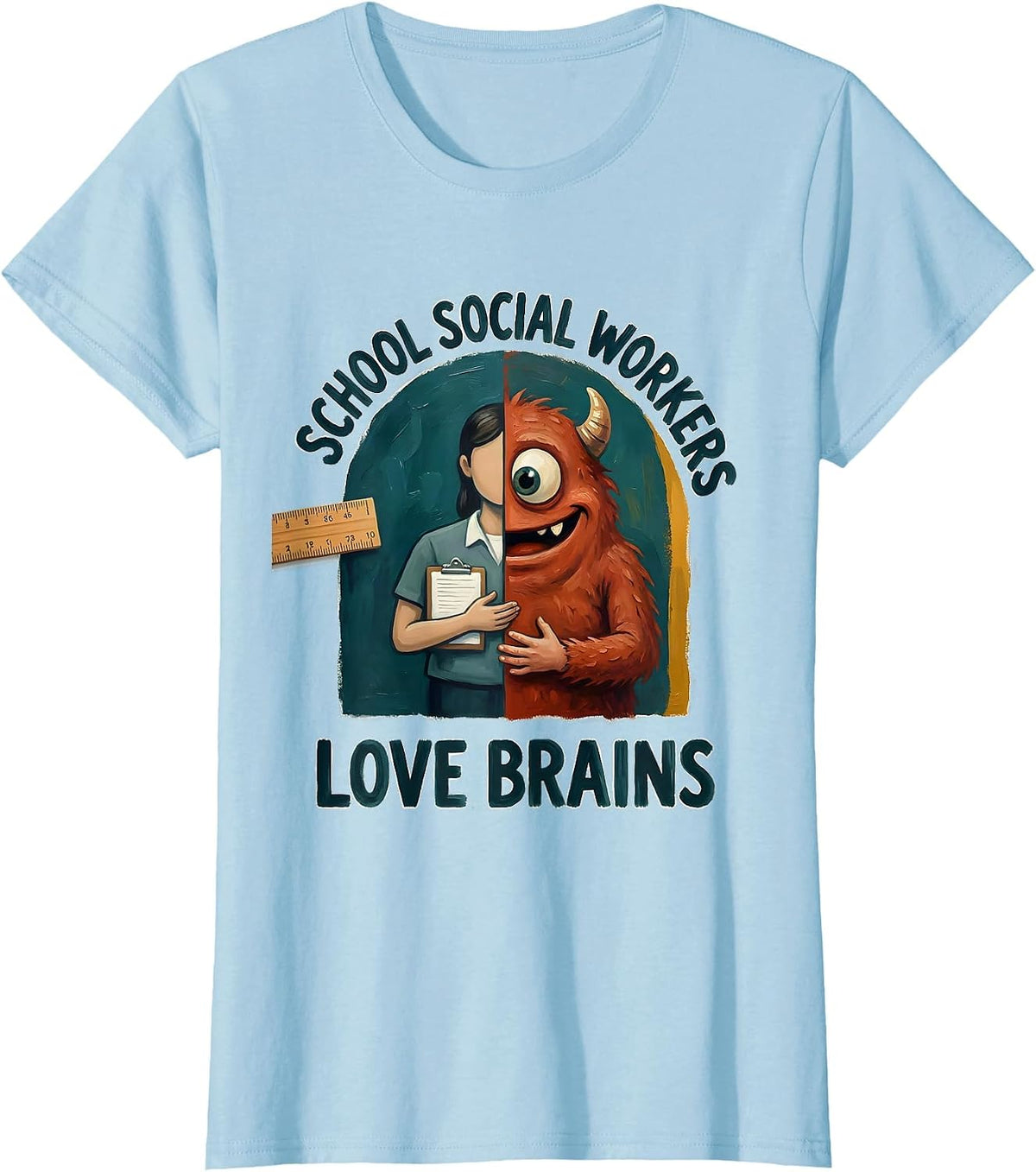 School Social Workers Love Brains Storybook Halloween T-Shirt - Baby Blue