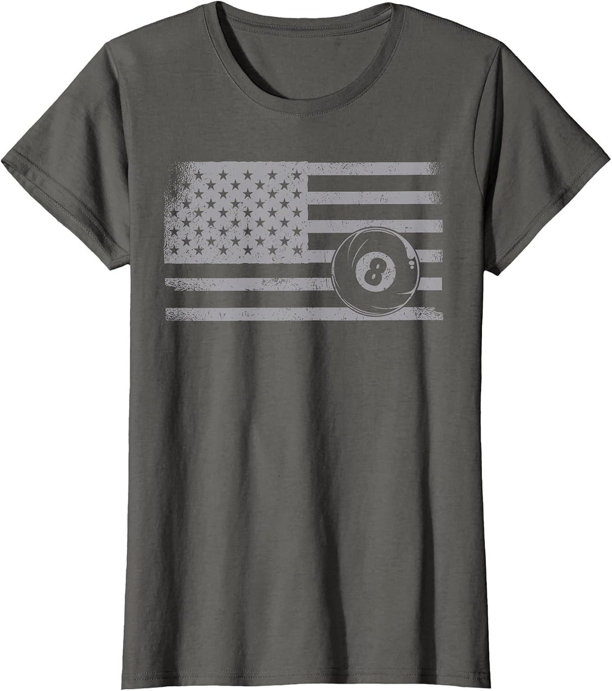 Billiards Pool Player Ball American Flag Vintage 8 Ball T-Shirt - Asphalt Grey