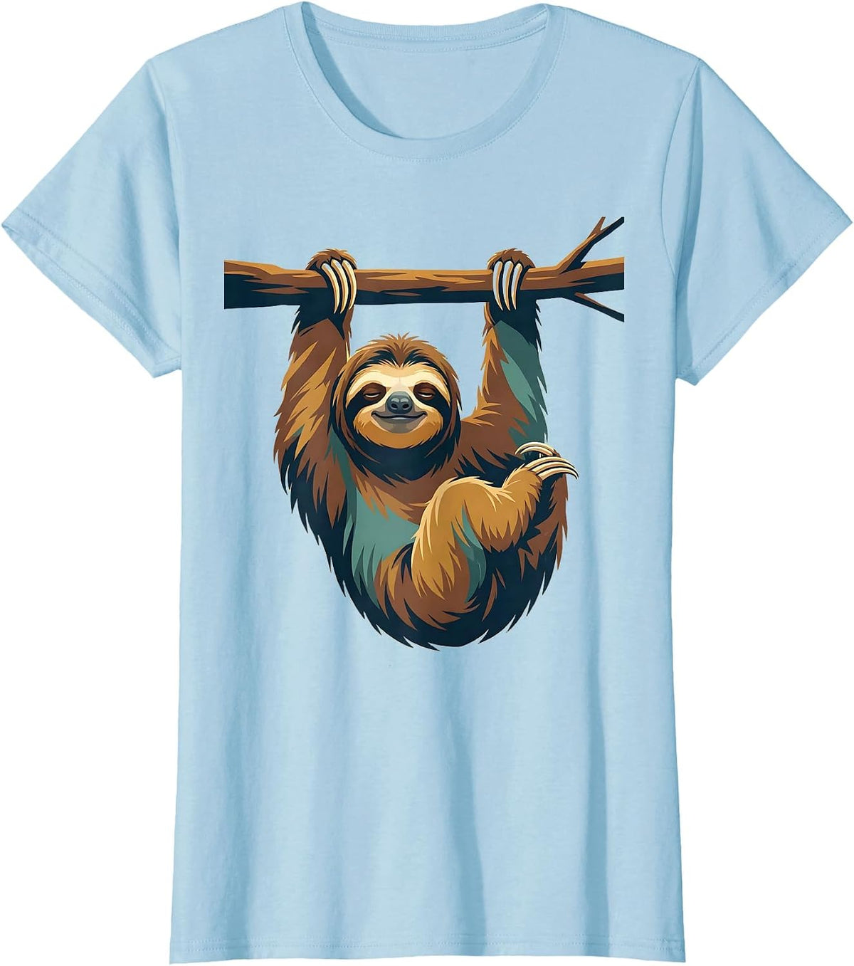 Women's Exhausted Sloth Hanging From a Branch T-Shirt - Baby Blue