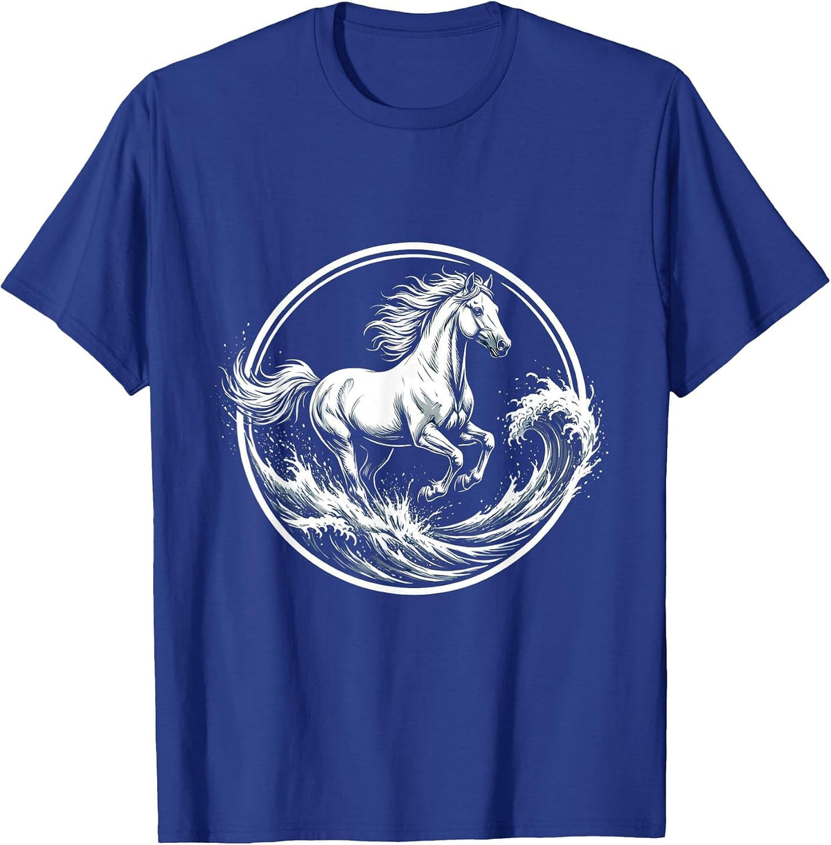 Wild Horse Galloping Through Crashing Waves T-Shirt - Royal Blue