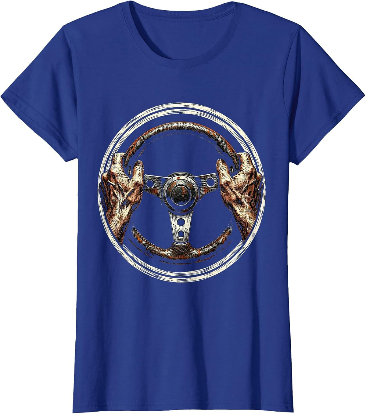 Women's Mechanic Hands Steering Wheel Graphic Tee T-Shirt - Royal Blue