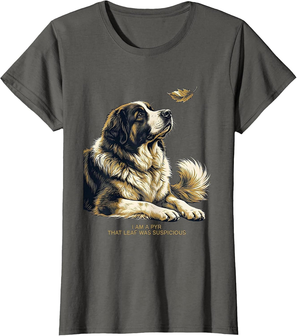 Women's I Am A Pyr That Leaf Was Suspicious Funny Great Pyrenees Dog T-Shirt - Asphalt Grey