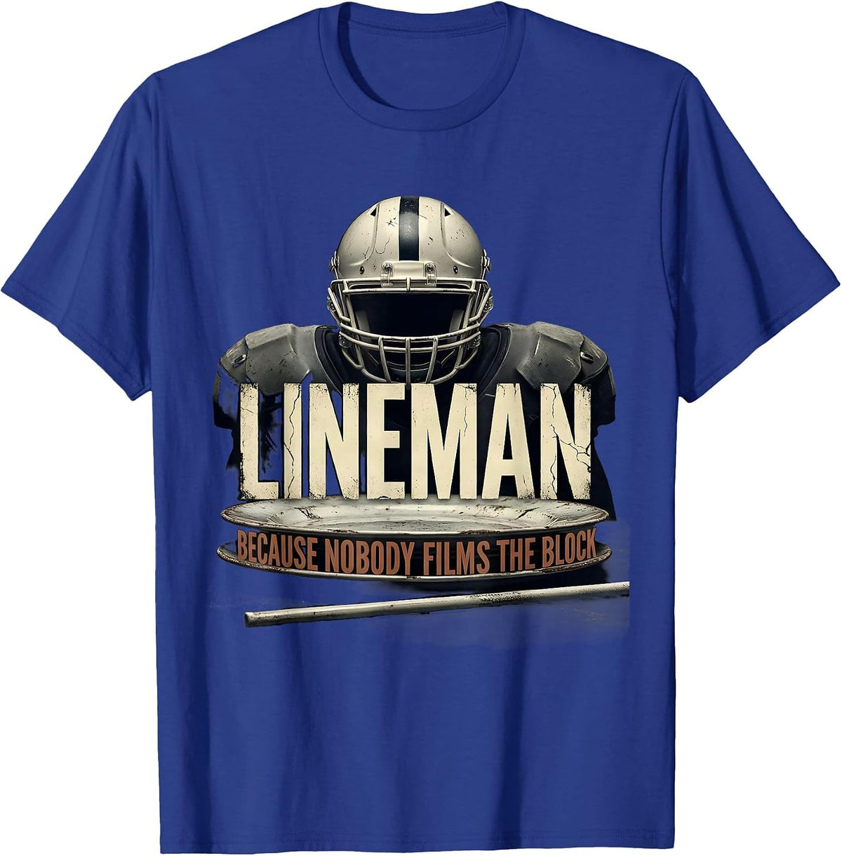 Lineman Because Nobody Films The Block Distressed Football T-Shirt - Royal Blue