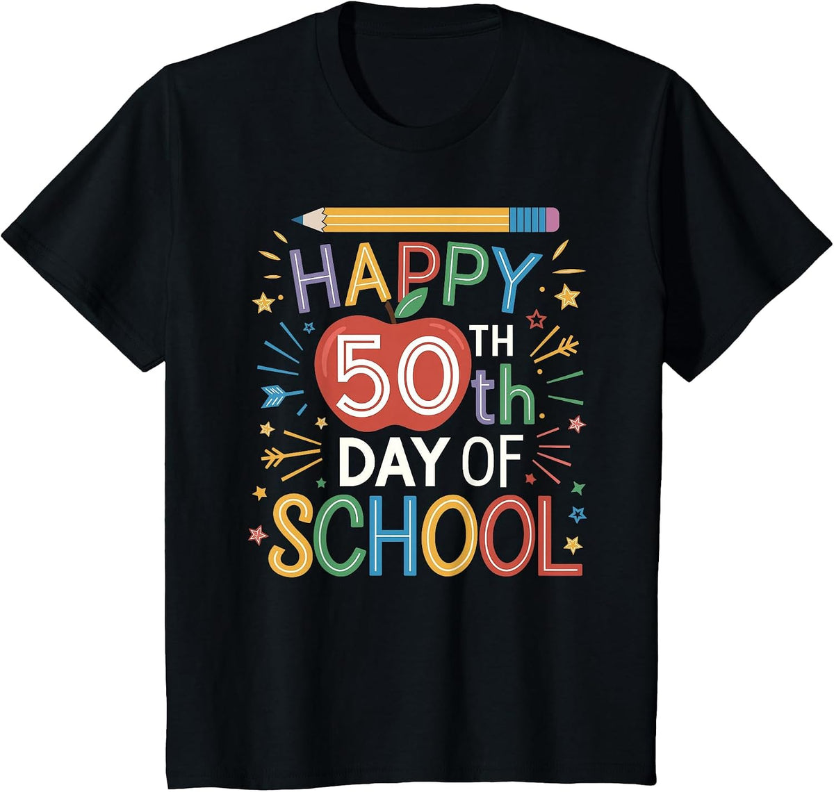 Happy 50th Day of School T-Shirt - Black