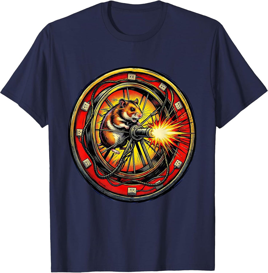 Hamster Wheel Office Power Grid Funny Work T-Shirt - Navy Blue