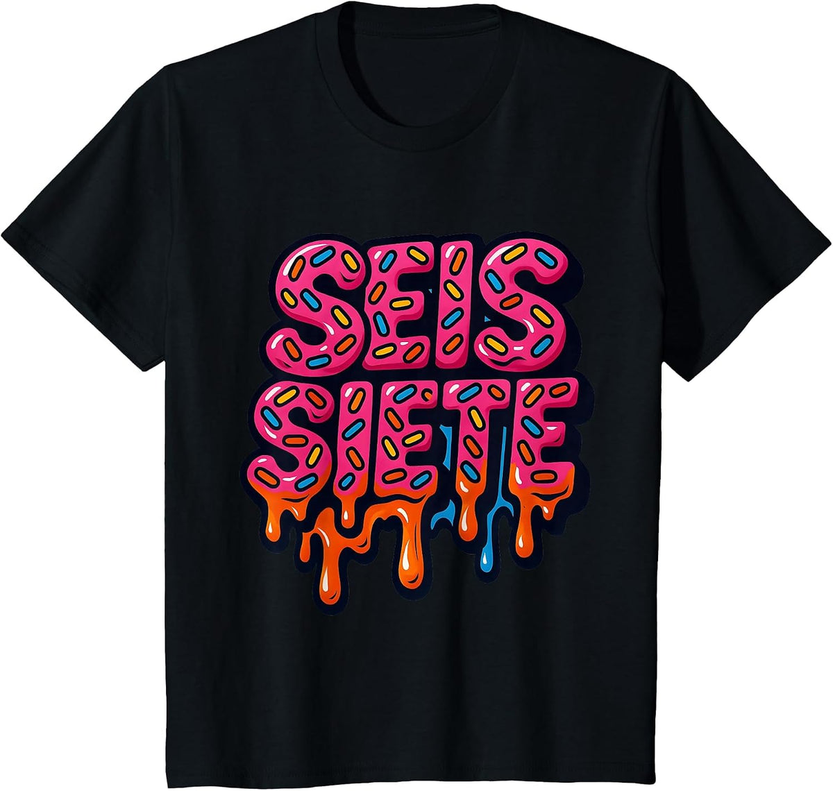 67 Six Seven SEIS Seven Spanish Brainrot Viral Meme T-Shirt - Black