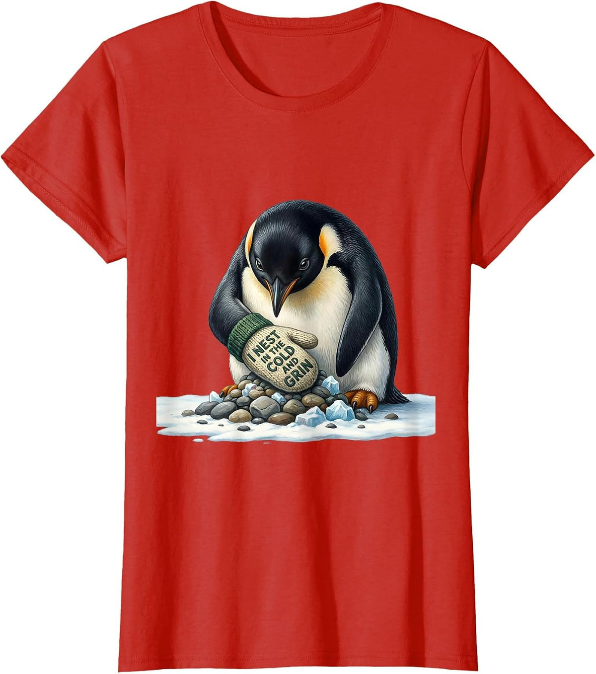 I Nest In The Cold And Grin Funny Penguin Lover Novelty Gift T-Shirt - Red