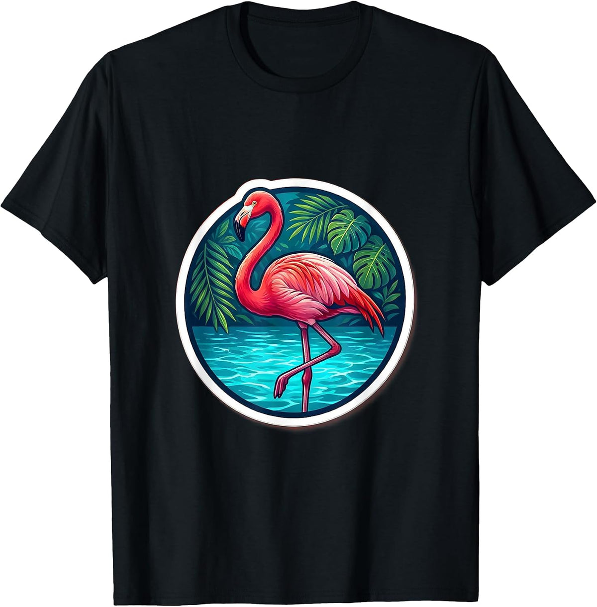 Men's Pink Flamingo Turquoise Water Mexico Design T-Shirt - Black