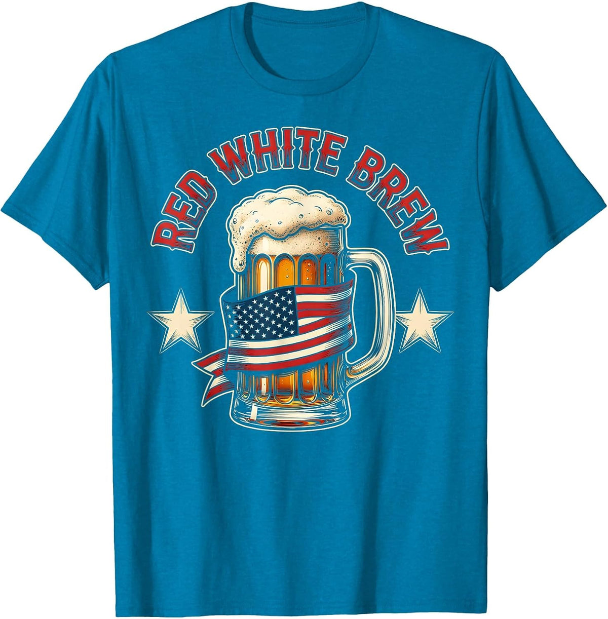Red White Brew American Flag Patriotic Design T-Shirt - Sapphire Blue
