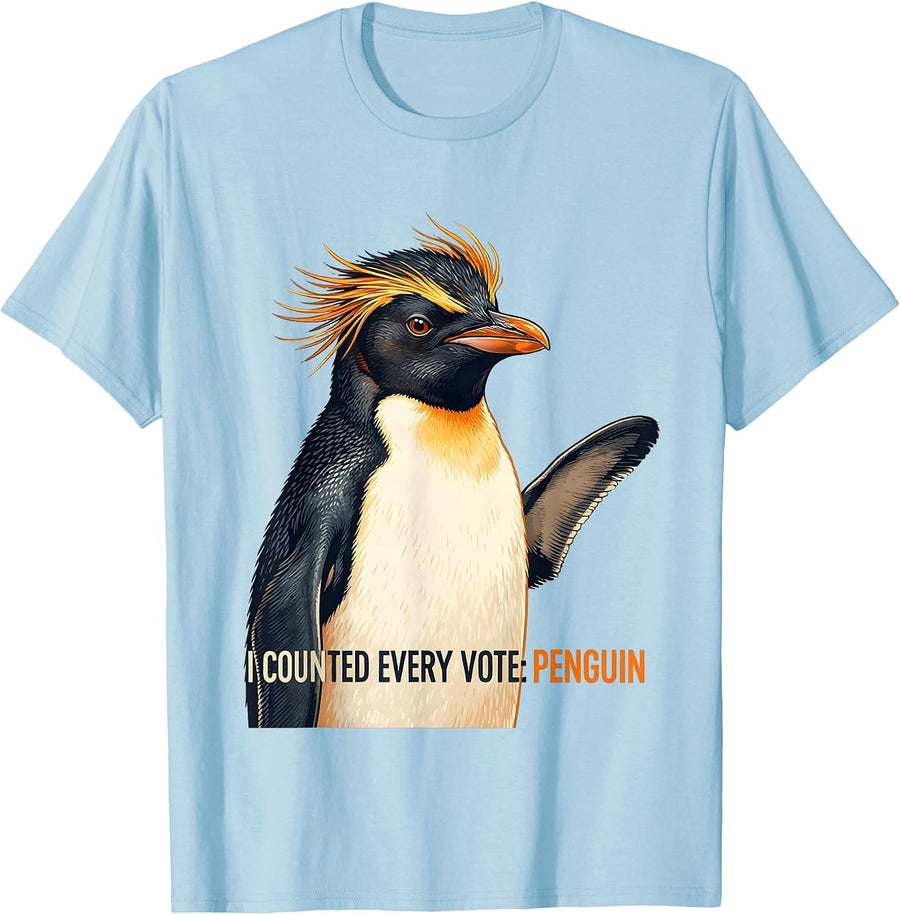 Men's I Counted Every Vote Penguin Funny Penguin Lover Humor T-Shirt - Baby Blue