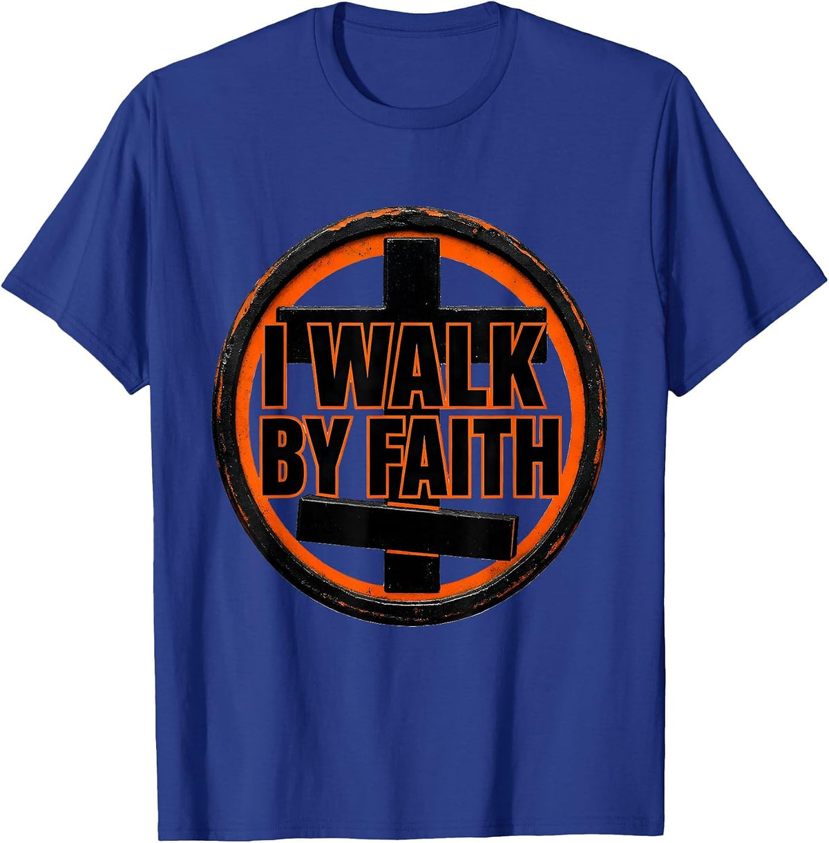 Men's I Walk By Faith Over Fear Inspirational Design T-Shirt - Royal Blue