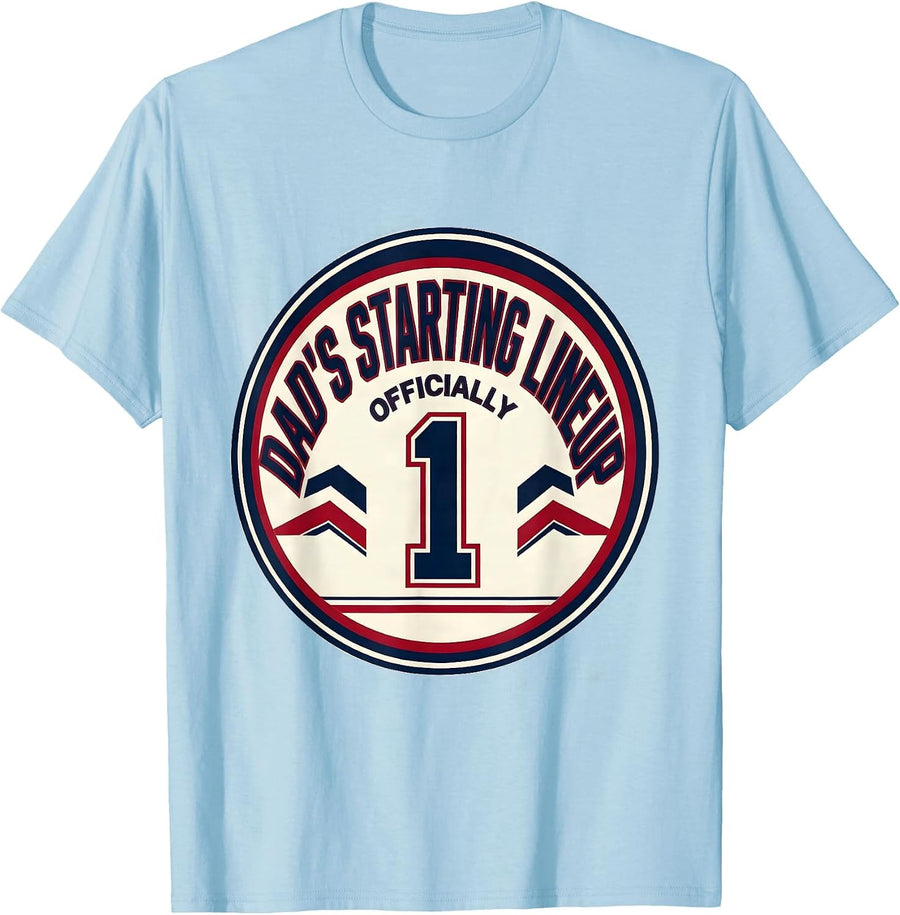 Men's Officially Dad's Starting Lineup Funny Dad Gift Birthday T-Shirt - Baby Blue