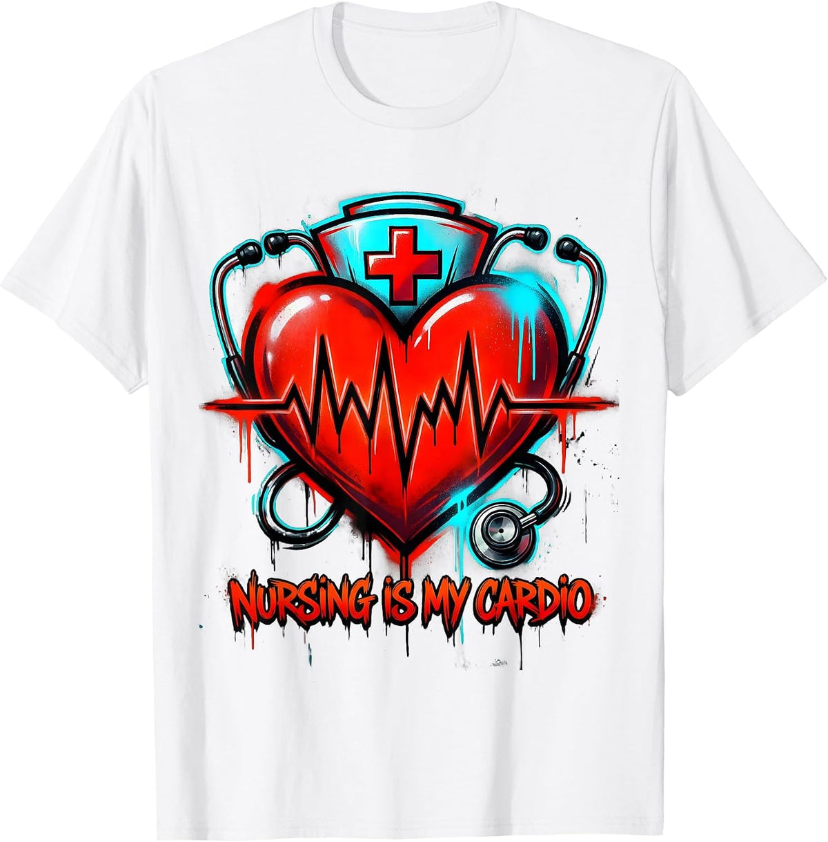 Men's Nursing Is My Cardio Funny Nurse Design T-Shirt - White