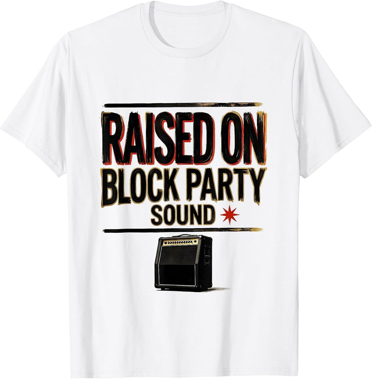 Men's Raised On Block Party Sound Vintage 90s Hip-Hop Rap Lyric T-Shirt - White