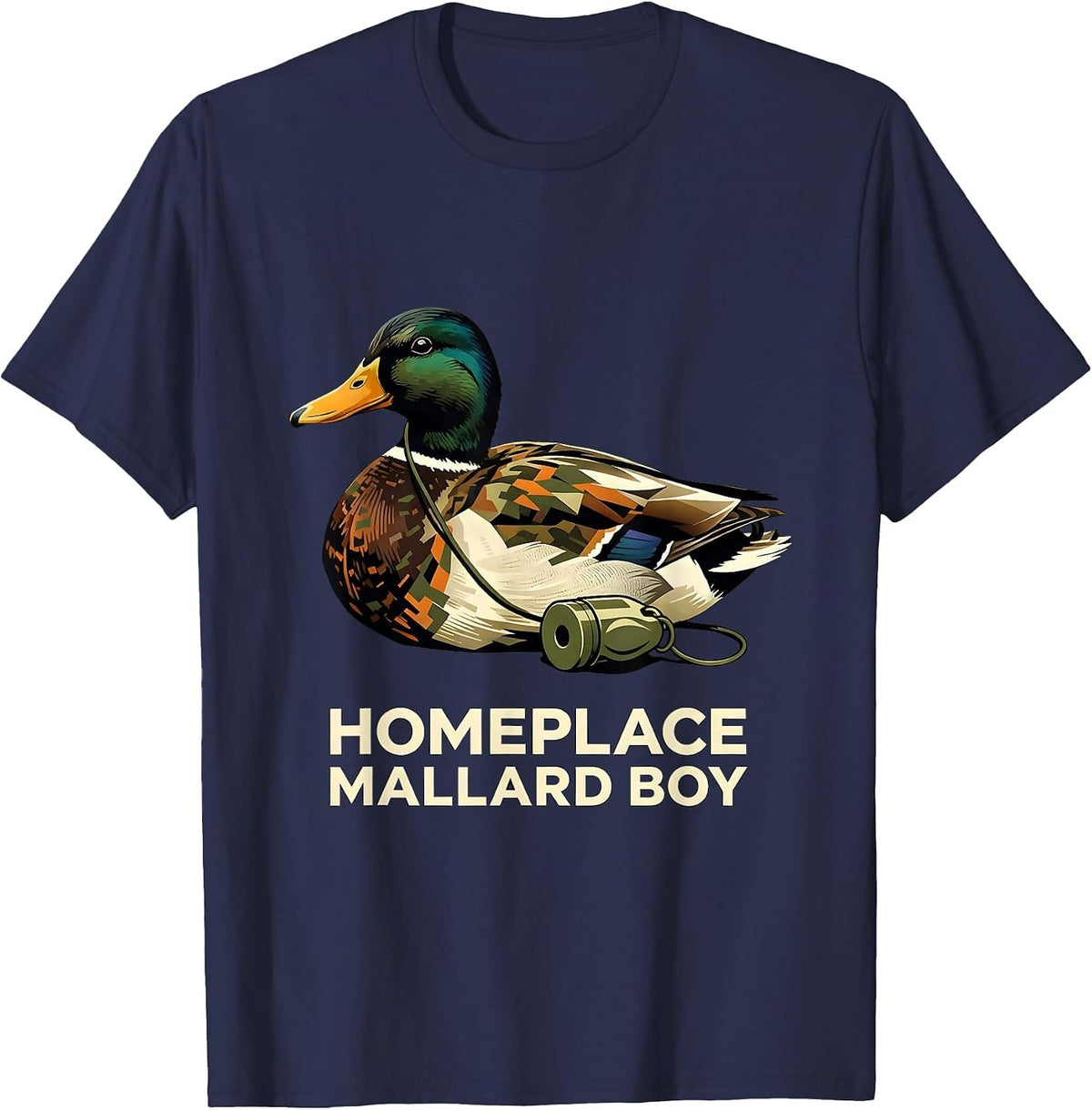 Men's Homeplace Mallard Boy Stencil Graphic Youth Camo Hunting T-Shirt - Navy Blue