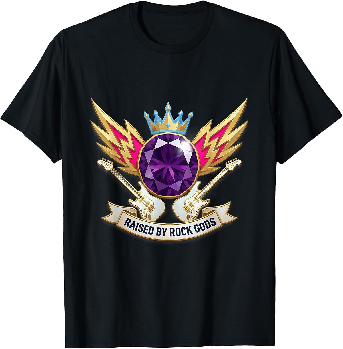 Men's Raised by Rock Gods 80s Band Music Design T-Shirt - Black