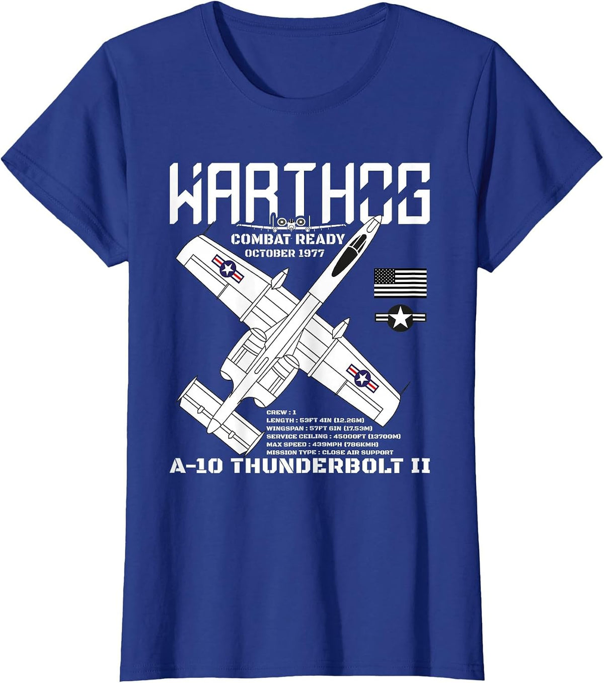 A-10 Warthog Fighter Jet Specs Military Airplane Warthog T-Shirt - Royal Blue